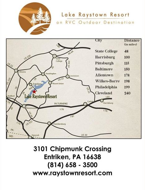 Map and driving distances to Lake Raystown Resort